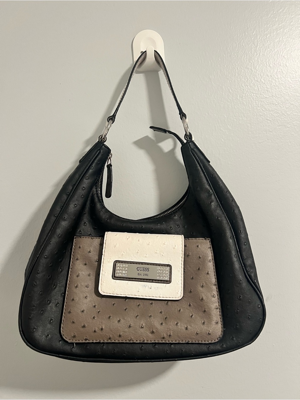 GUESS Faux Leather Hobo Shoulder Bag in Black & Brown